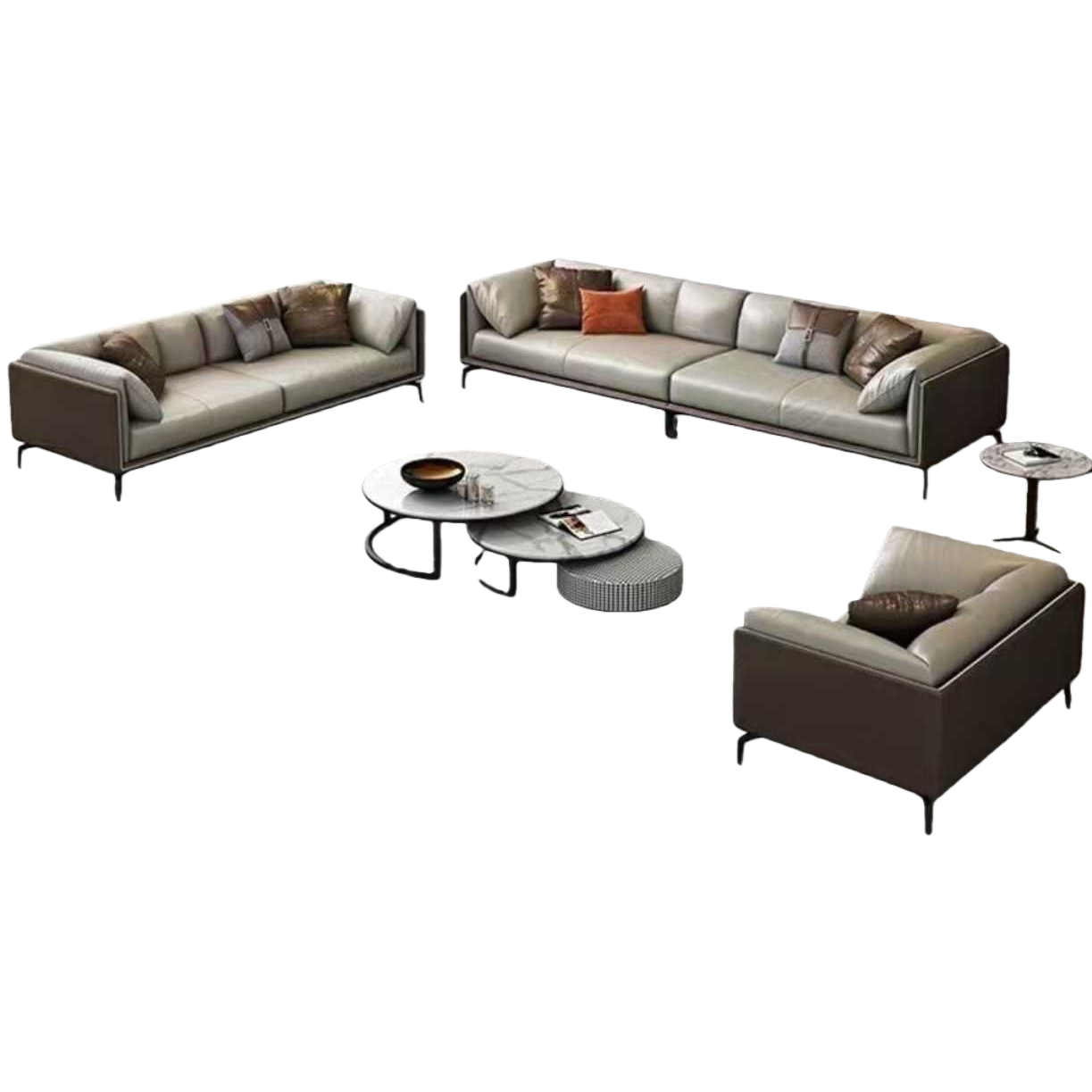 Modern minimalist style living room furniture set: sofa, coffee table, carpet, single chair Item Picture