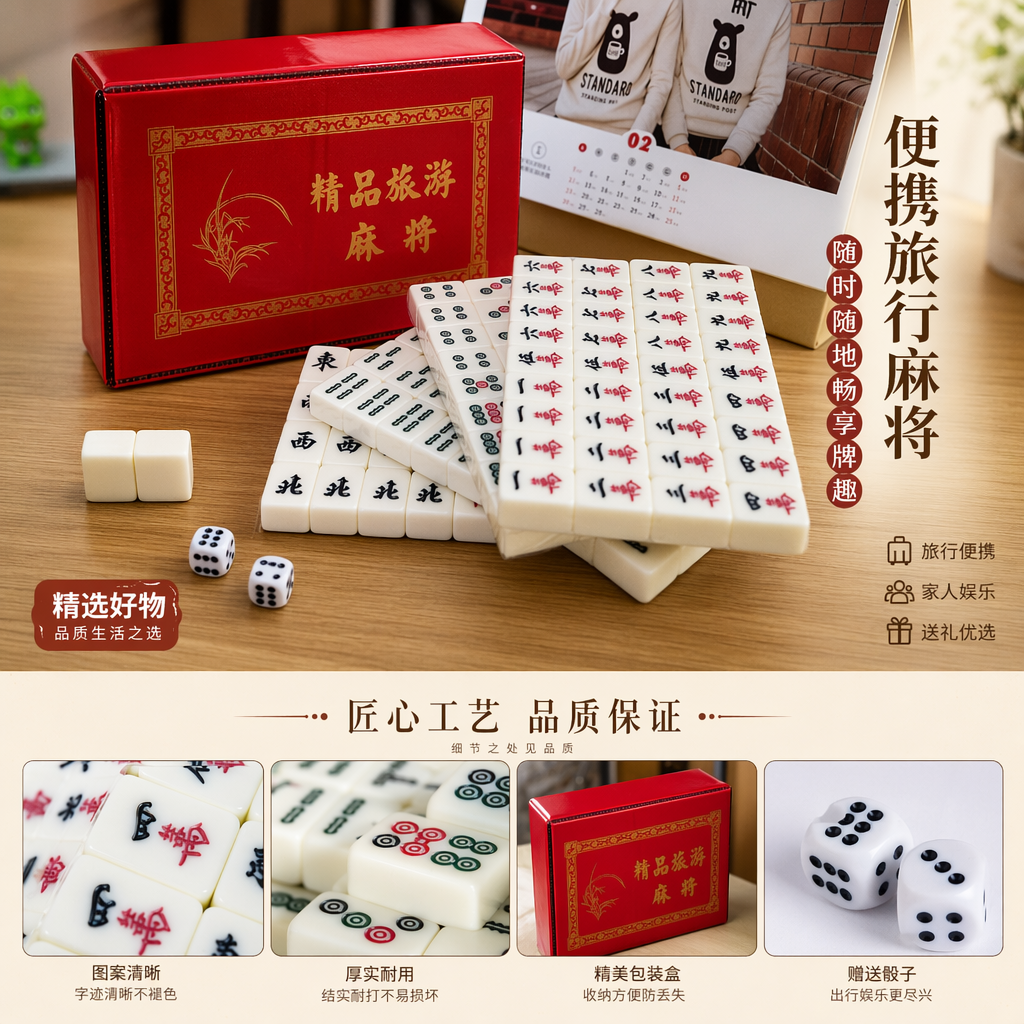 新款亚克力旅游麻将棋牌娱乐用品 户外旅游必备工艺品小麻将批发 详情1
