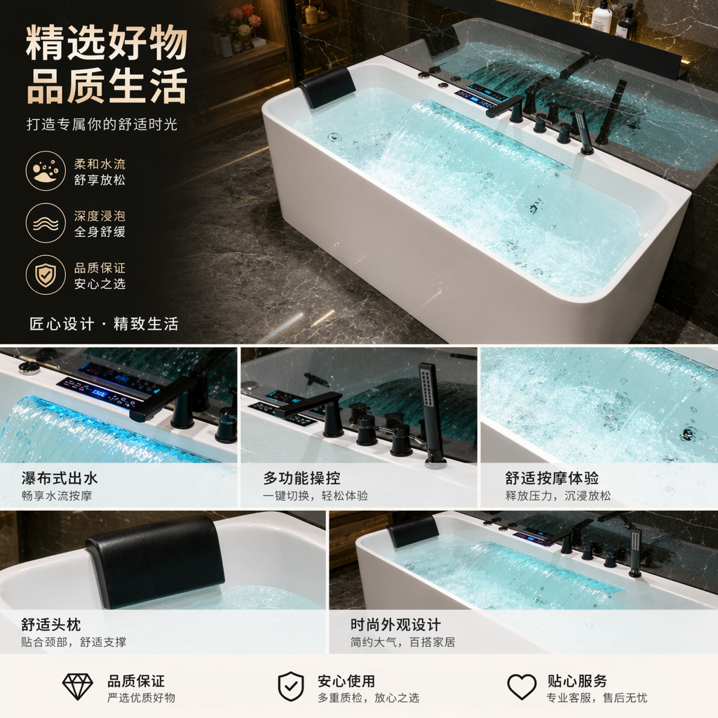 现代风格独立式浴缸 亚克力材质 宽敞舒适家用详情1