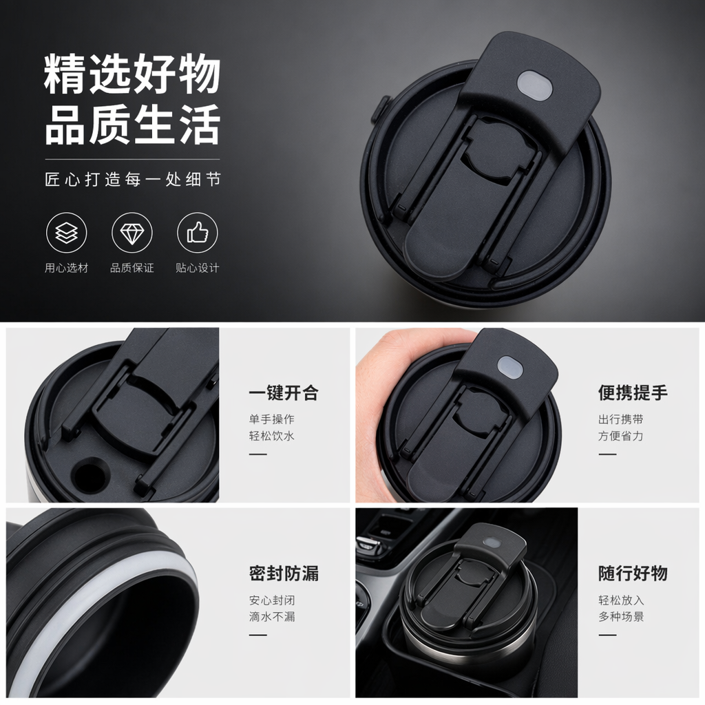 黑色杯盖 通用型密封防漏替换盖适配多种水杯详情1