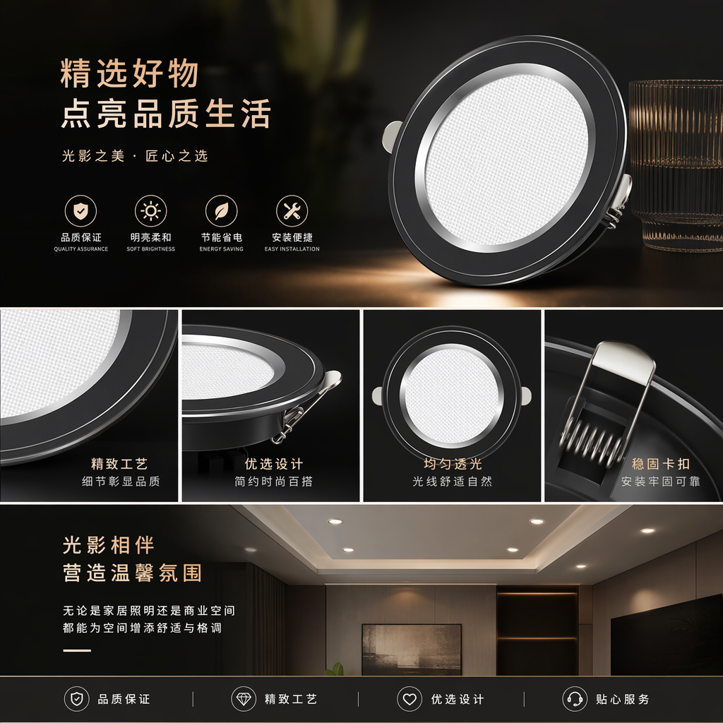 新款LED双色面板灯嵌入式暗装明装圆形方形平板筒灯详情1