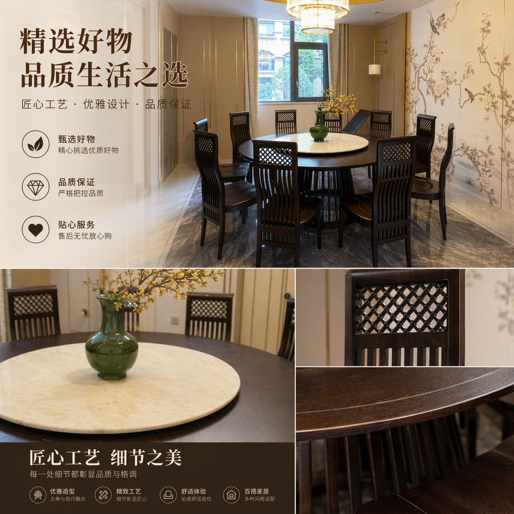 中式风格实木餐桌椅组合简约现代家用餐厅套装详情1