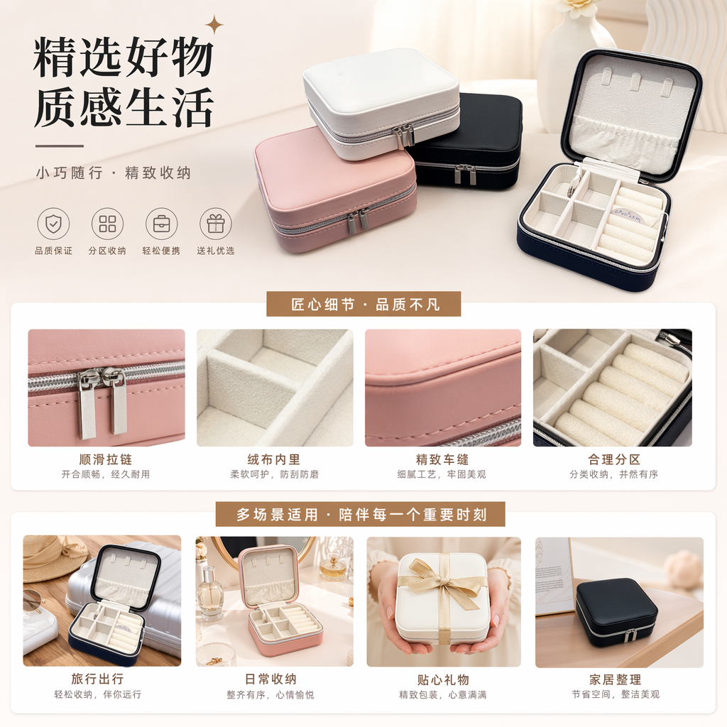 化妆收纳盒 多层分格便携式化妆品整理盒详情1