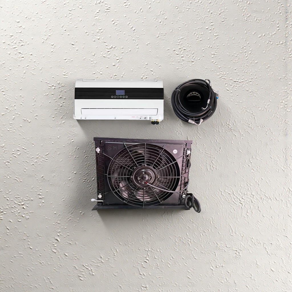 12V cooling black engineering model indoor and outdoor units suitable for RV, truck and van parking air conditioners Application Scenario