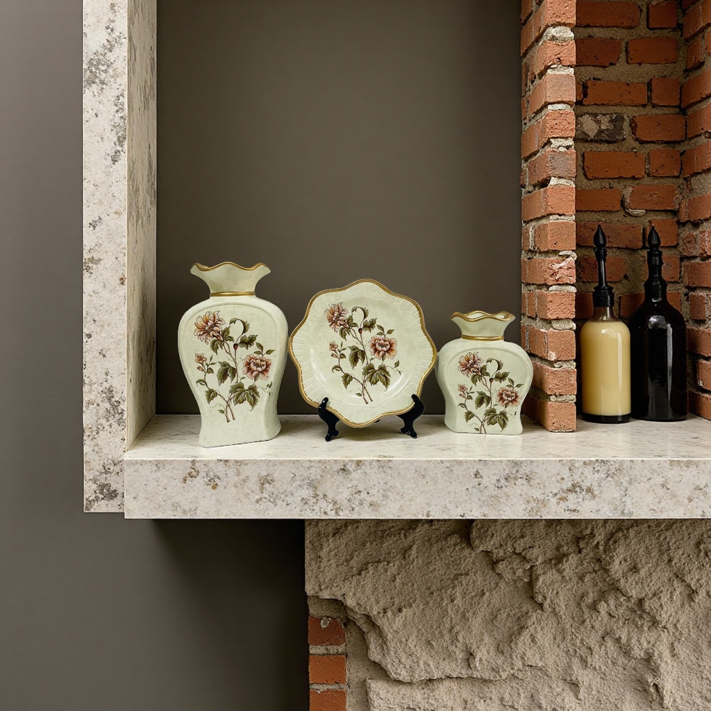 2026 New style Ceramic Vase with hotel and home patterns, golden border vase and plate decoration, ceramic vase Specification image