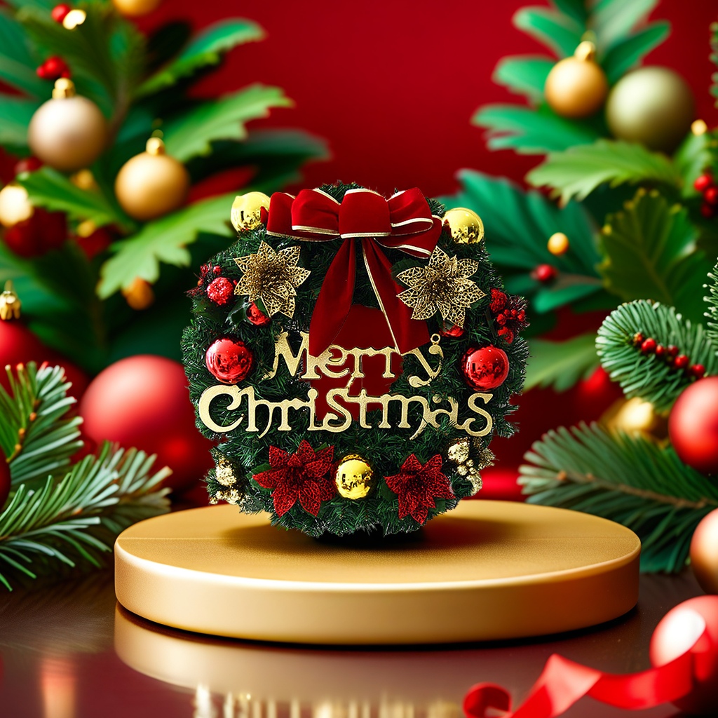 Christmas decorative wreaths, simulated pine branch and rattan woven door and wall decorations, festive atmosphere home decor