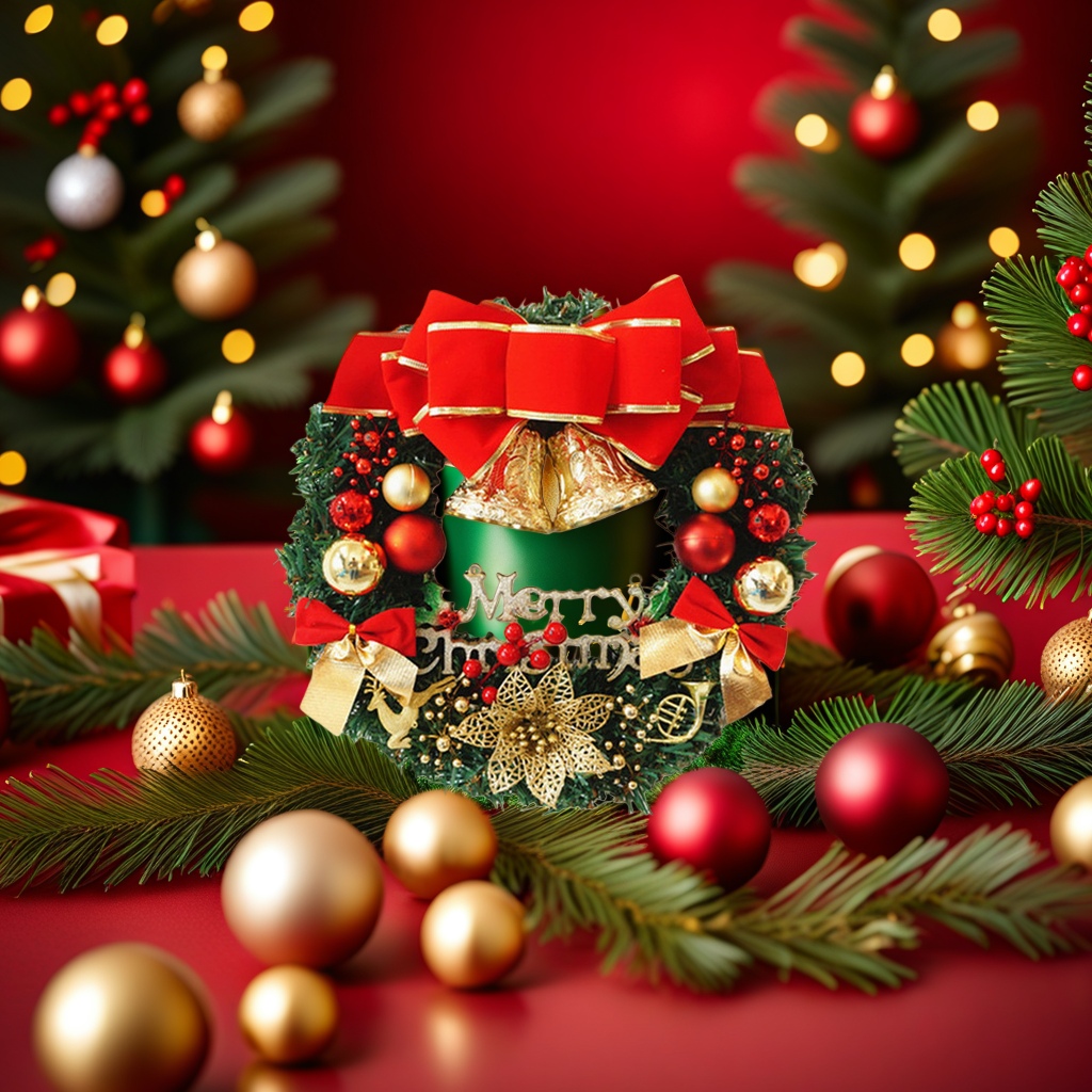 Christmas wreaths decorate the door with pinecone balls in red and green, creating a festive atmosphere