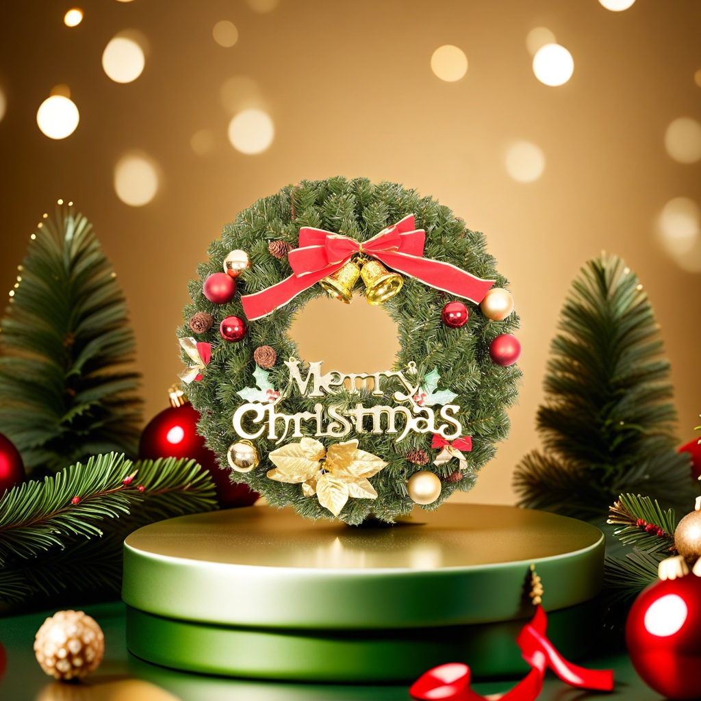 Christmas wreaths, simulated pinecones, fluffy festive decorations hung at the entrance hall for the festive atmosphere