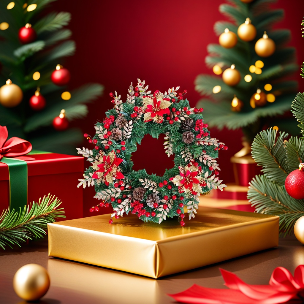 Christmas wreaths made of simulated pine branches and rattan are hung on the door for festive decoration in the living room and bedroom