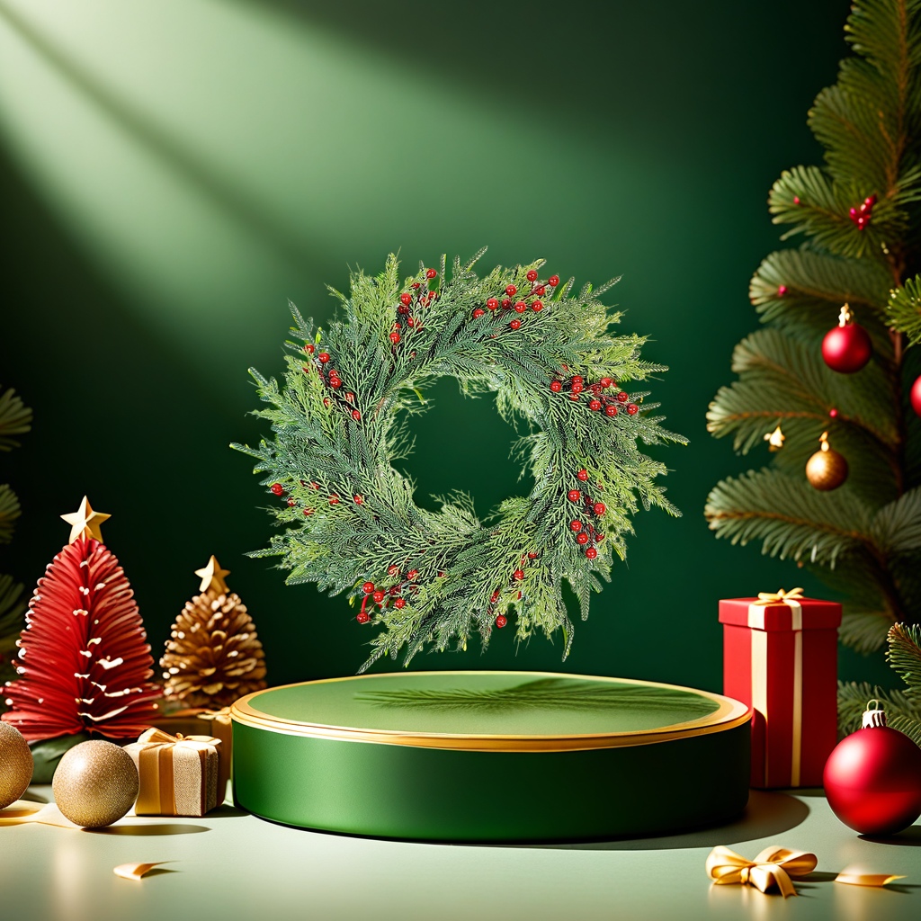 Christmas wreath with simulated cedar branches and pinecone velvet bow for festive decoration details Picture