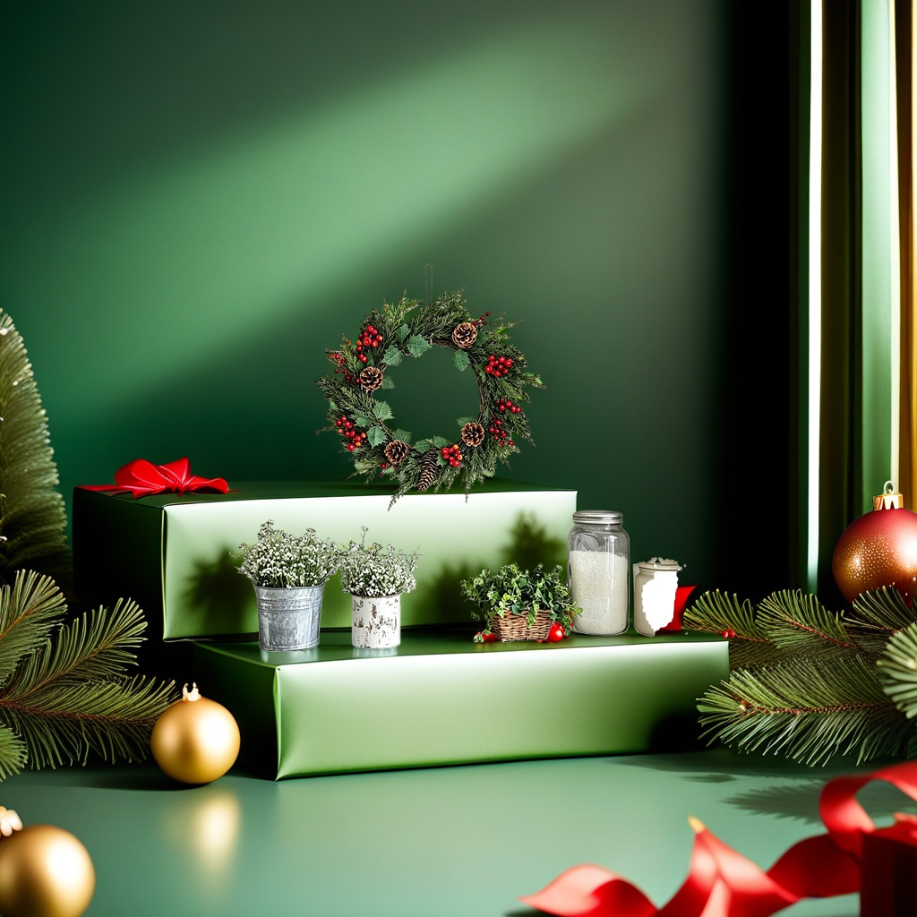 Christmas wreaths, faux pinecones, and fluffy hanging door decorations for festive home decoration