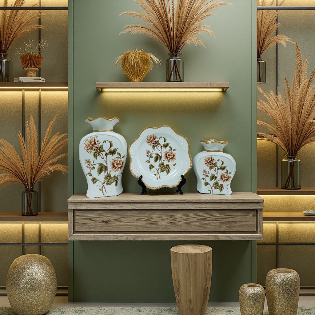 2026 New Style Ceramic Vase and Ceramic Plate Set, Hotel and Home decoration tableware set, simple Nordic-style ceramic vase details Picture