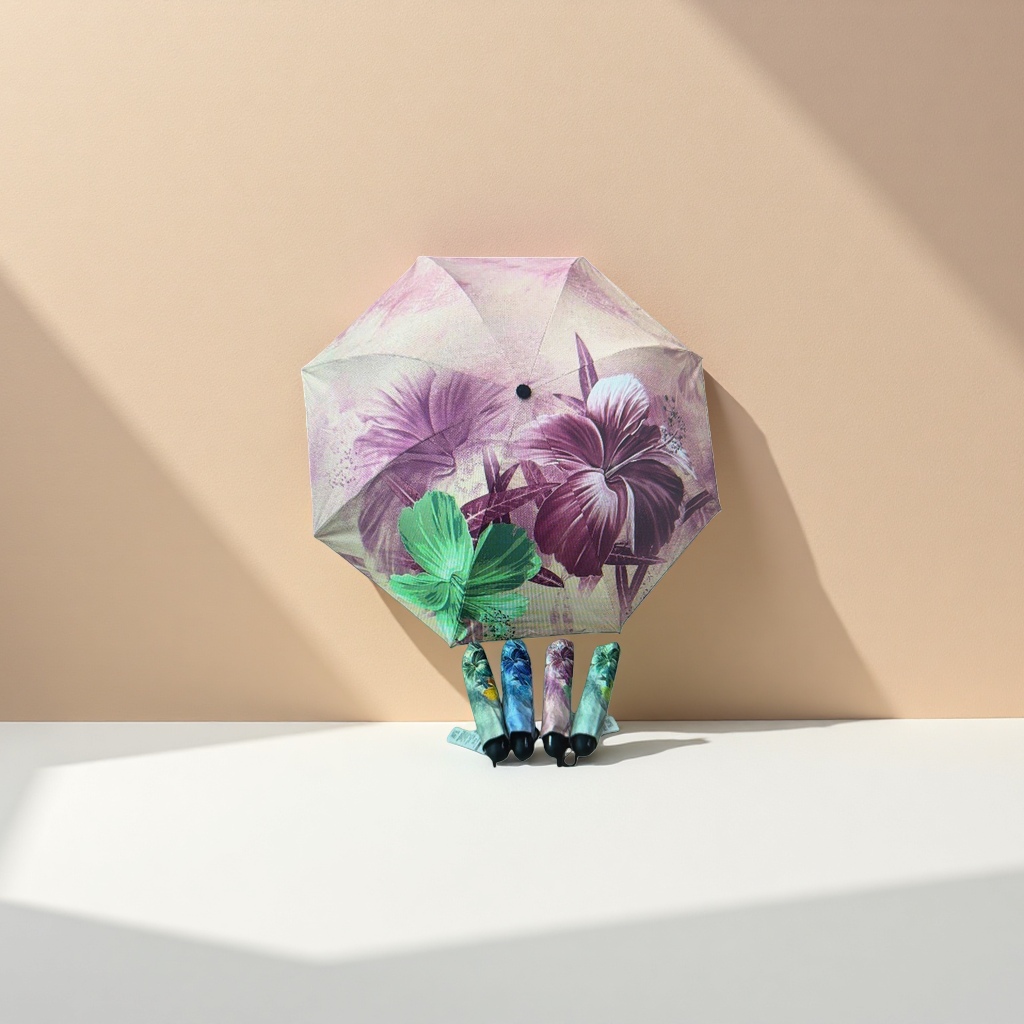 Floral pattern high-density impact-resistant fabric umbrella, three-fold portable, windproof and sun-proof Application Scenario