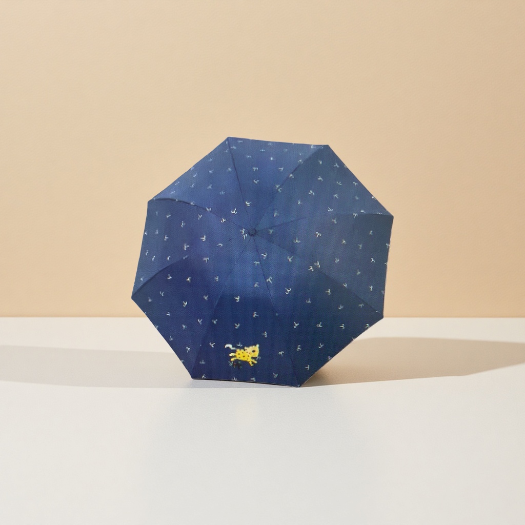 صورة كرتونية صفراء ذات شكل أزرق صغير، ومظلة للحماية من الشمس، ومعة للشمس Specification image