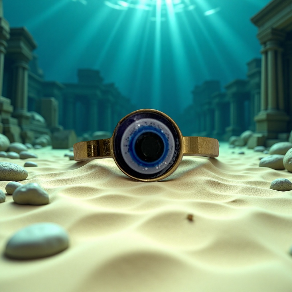 A gold and blue eye pattern ring details Picture