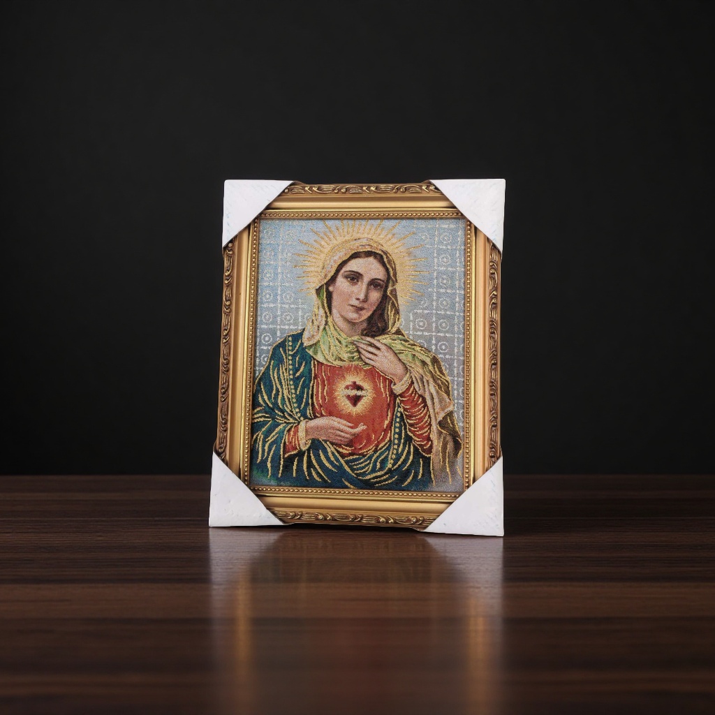 宗教刺绣画圣母玛利亚宗教用品装饰画金丝布画装饰画家居挂画细节图