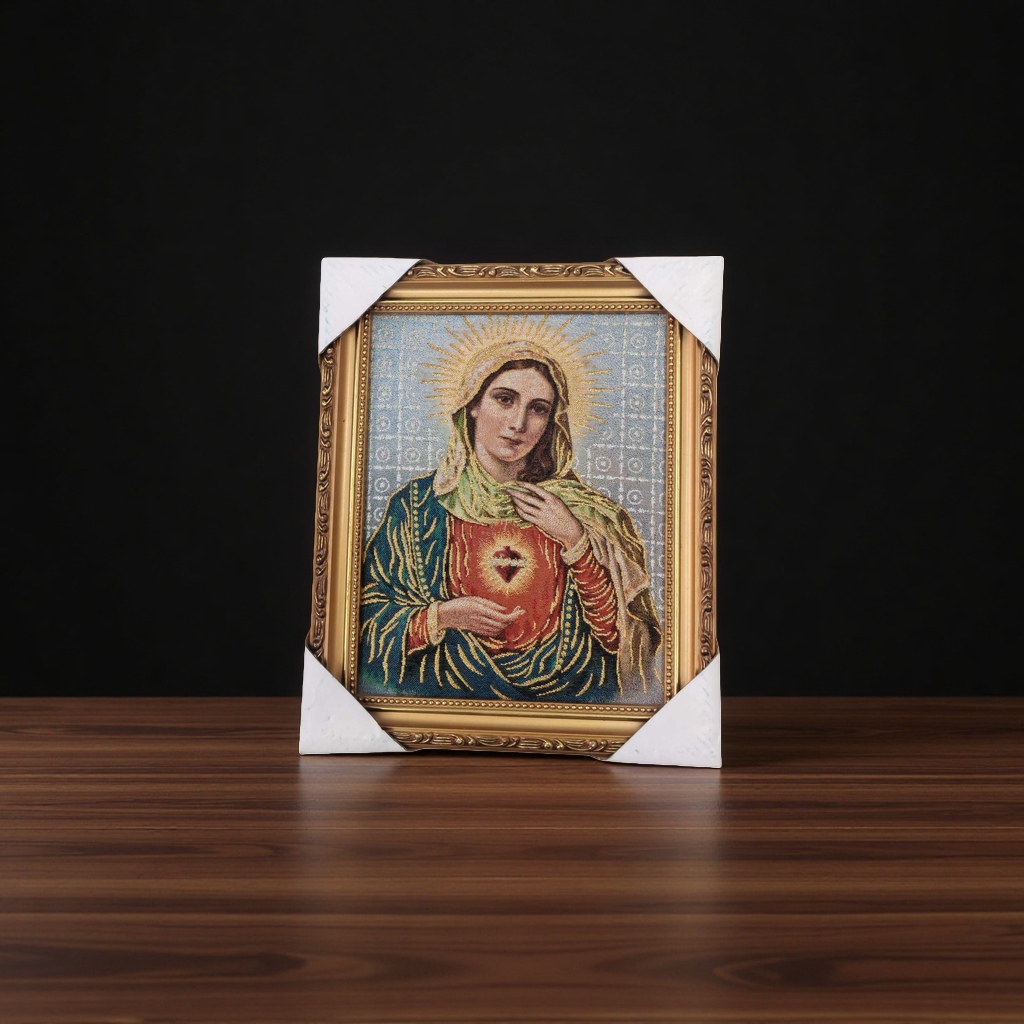 宗教刺绣画圣母玛利亚宗教用品装饰画金丝布画装饰画家居挂画产品图
