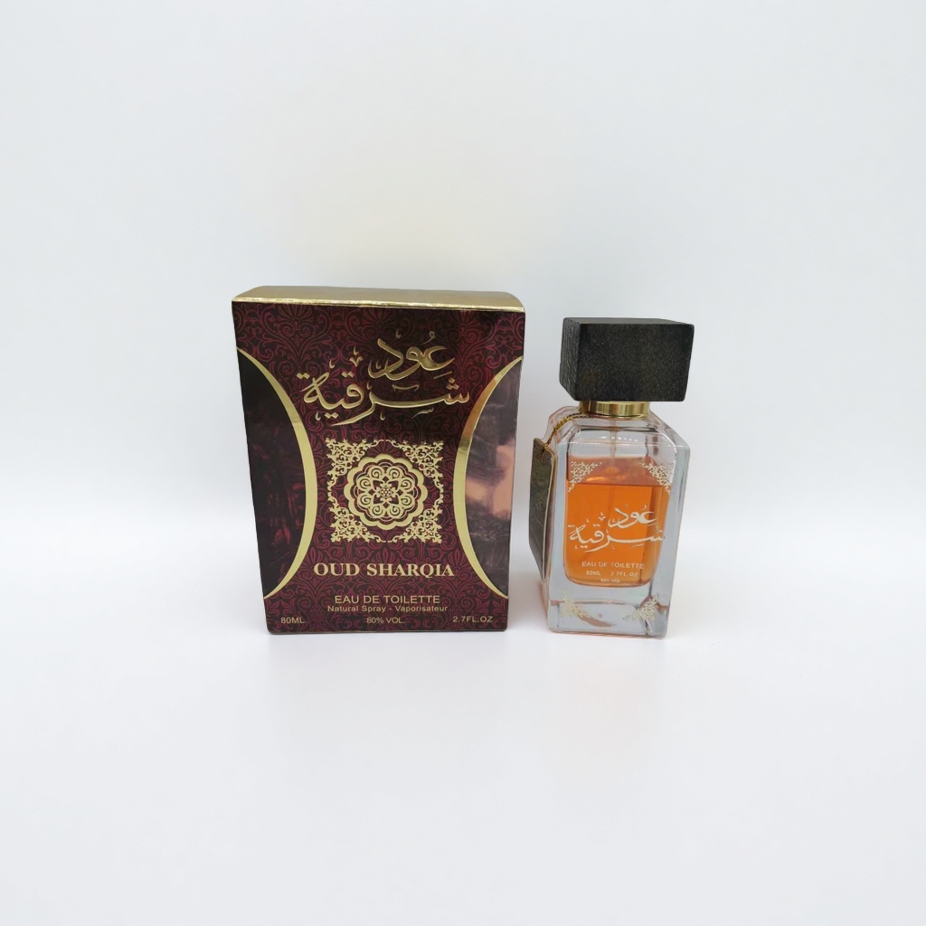 Oud Sharqia Woody Perfume Bottle and Packaging Box set