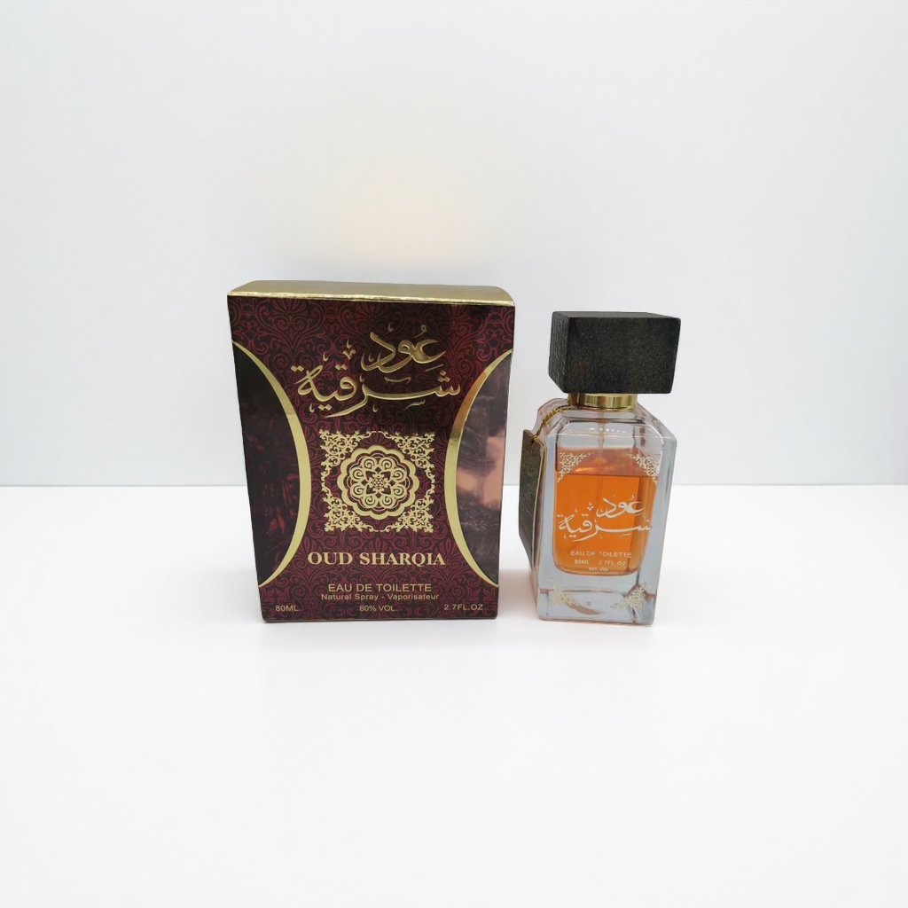 Oud Sharqia Woody Perfume Bottle and Packaging Box set
