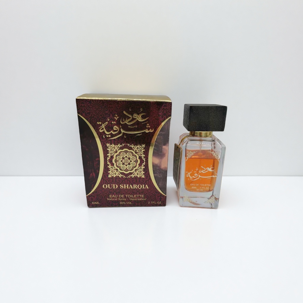 Oud Sharqia Woody Perfume Bottle and Packaging Box set