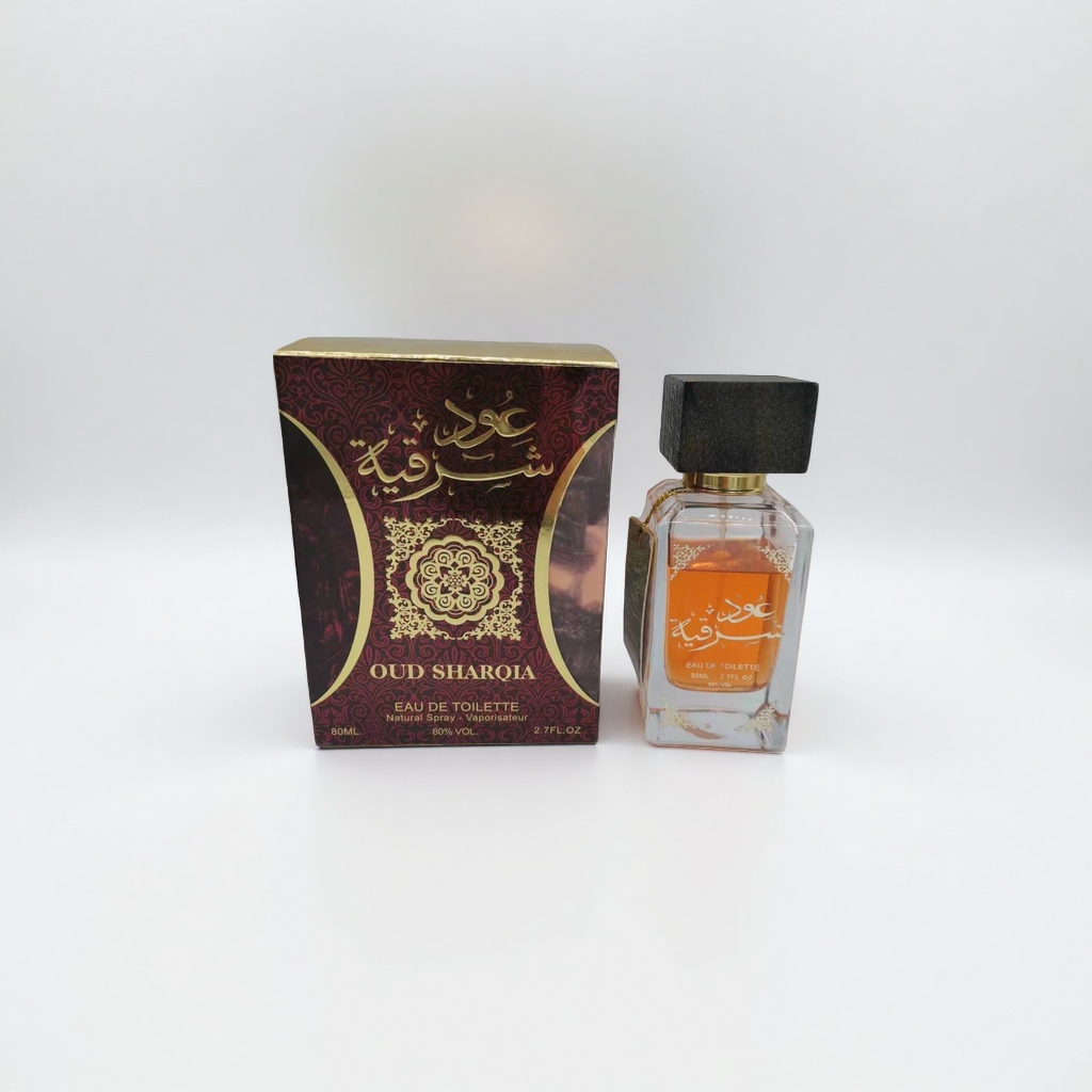 Oud Sharqia Woody Perfume Bottle and Packaging Box set