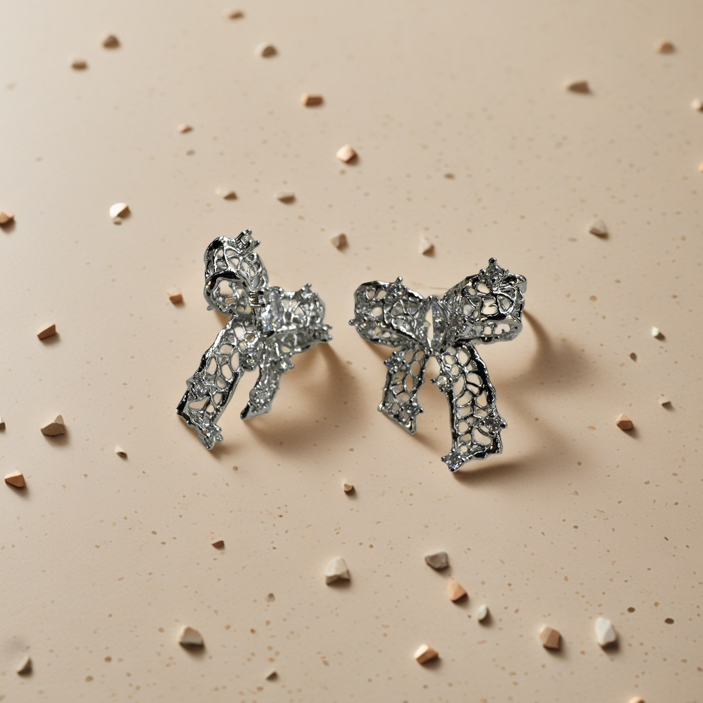 Silver hollowed-out bow stud earrings are fashionable, simple and versatile earrings Application Scenario