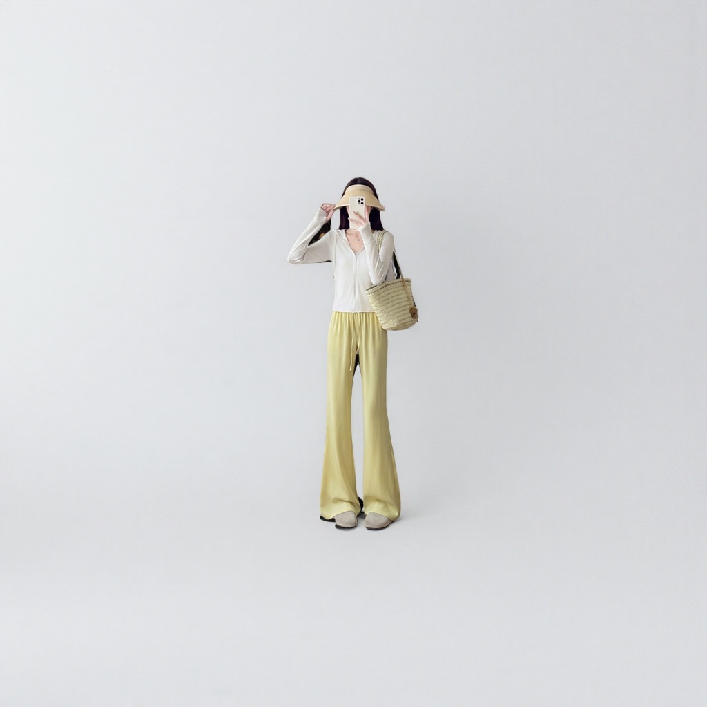 Yellow tall straight-leg long pants that make you look slimmer, the same style for models, casual and versatile
