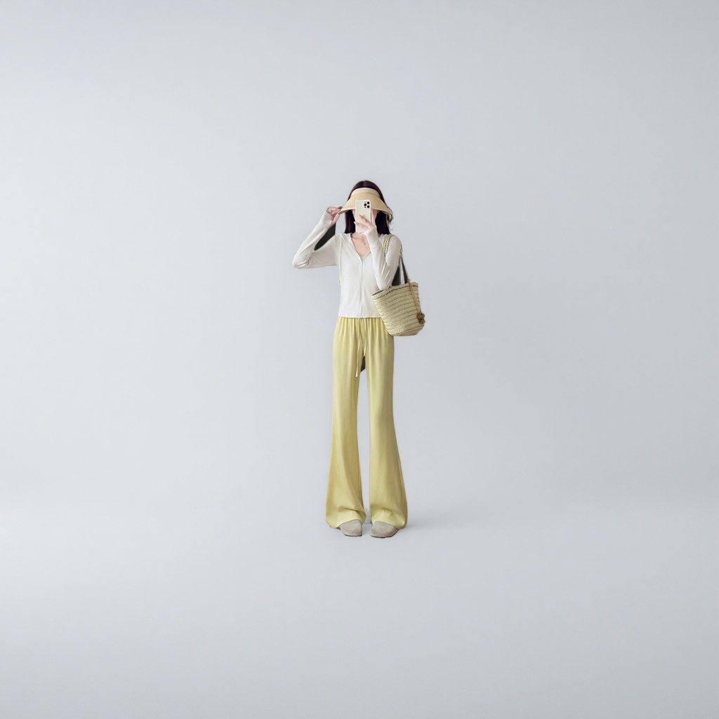 Yellow tall straight-leg long pants that make you look slimmer, the same style for models, casual and versatile Specification image