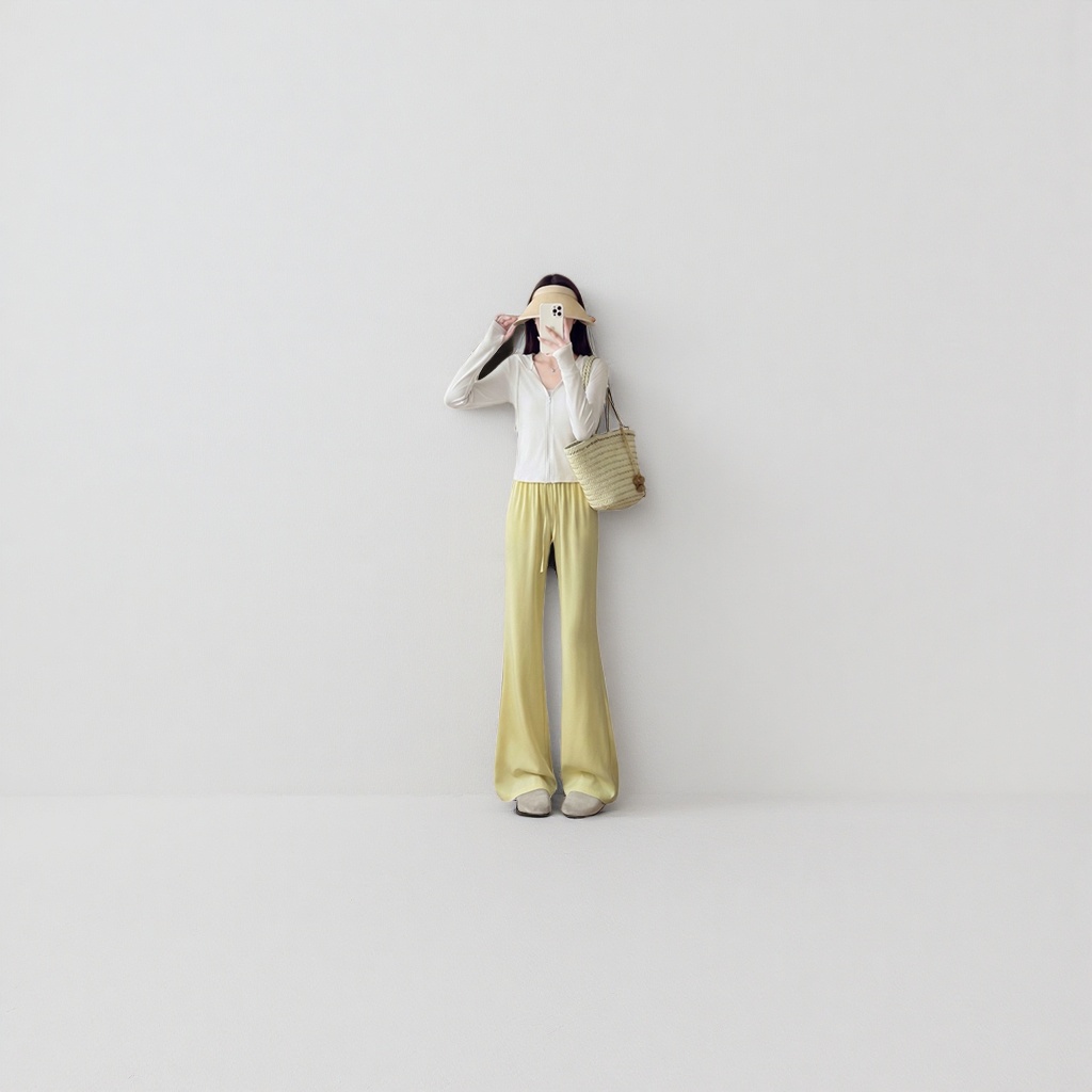 Yellow tall straight-leg long pants that make you look slimmer, the same style for models, casual and versatile details Picture