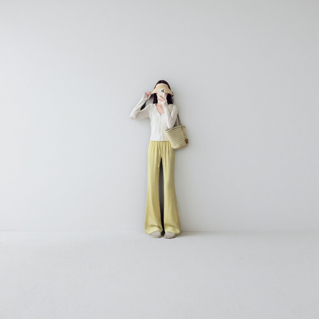 Yellow tall straight-leg long pants that make you look slimmer, the same style for models, casual and versatile Application Scenario