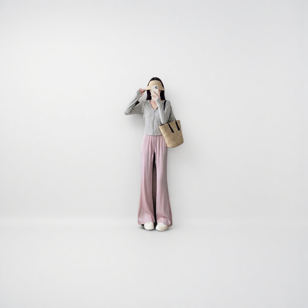 Pink tall, slender straight-leg trousers, the same style for female models, casual and versatile Application Scenario