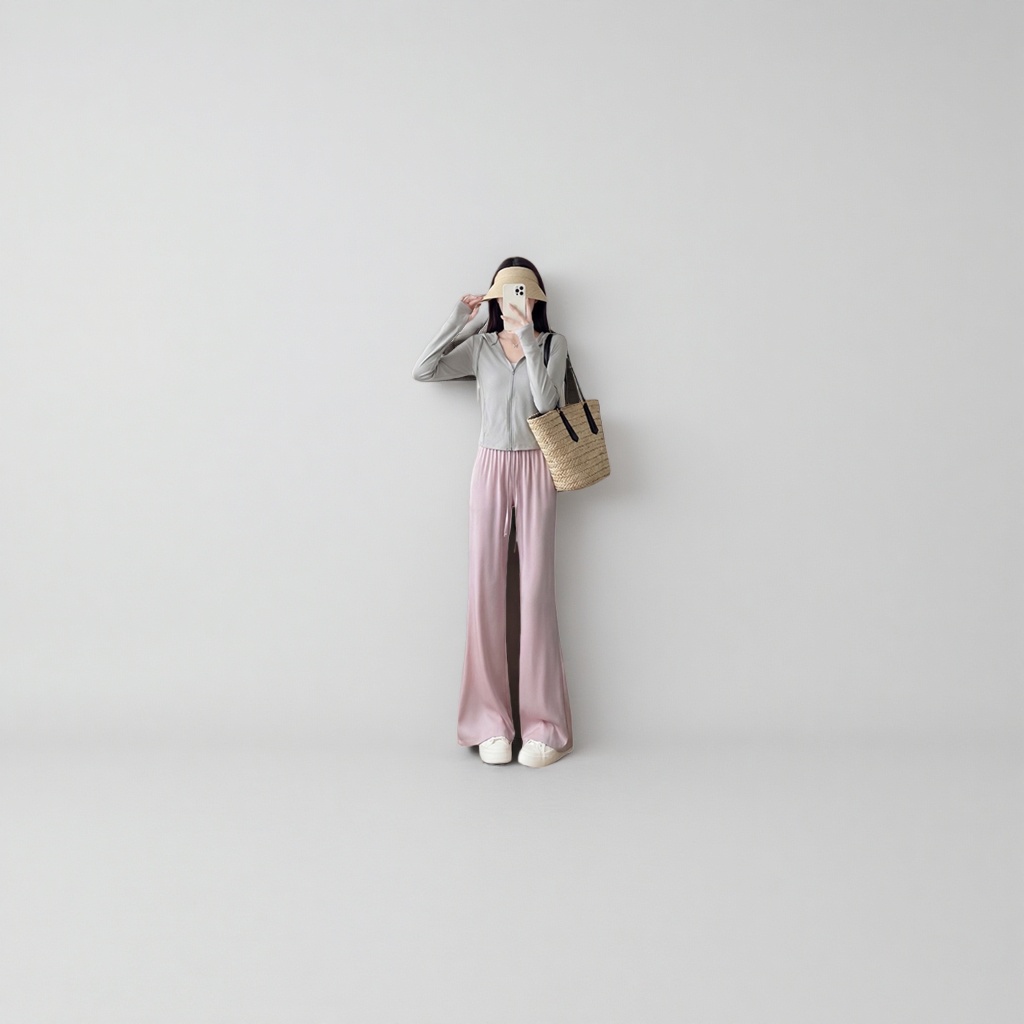 Pink tall, slender straight-leg trousers, the same style for female models, casual and versatile Specification image