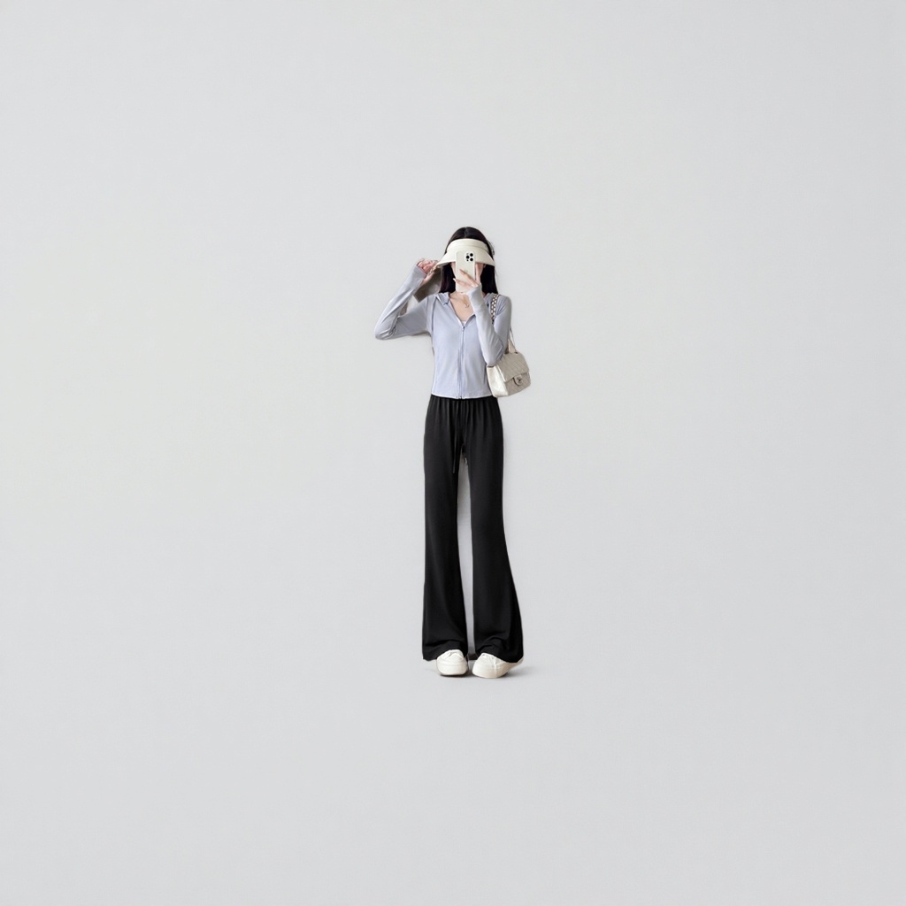 Black wide-leg pants for women, with a high waist and a slimming effect, are the same style for models Specification image