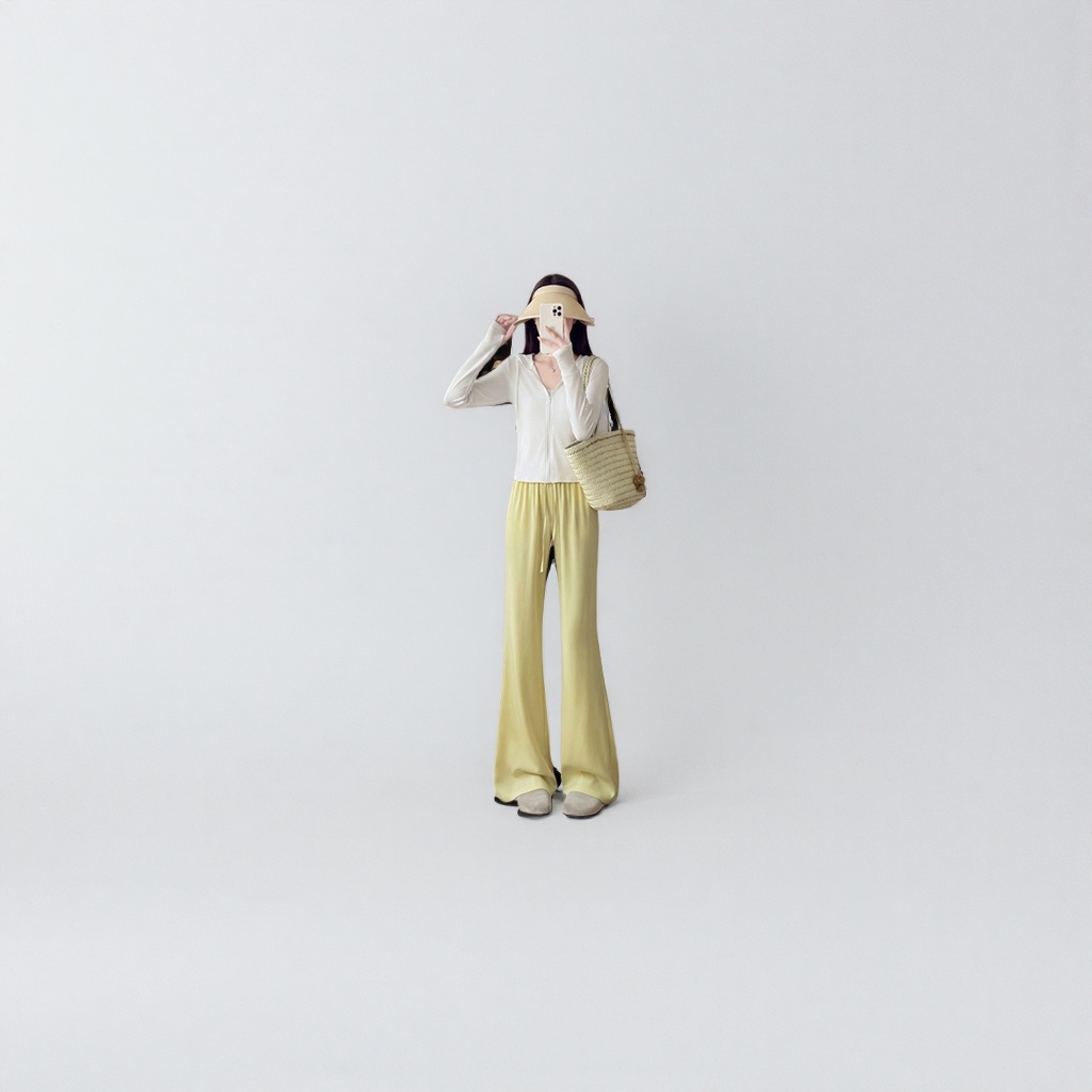 Yellow trousers for women, high-waisted and slimming straight-leg casual pants, the same style for models