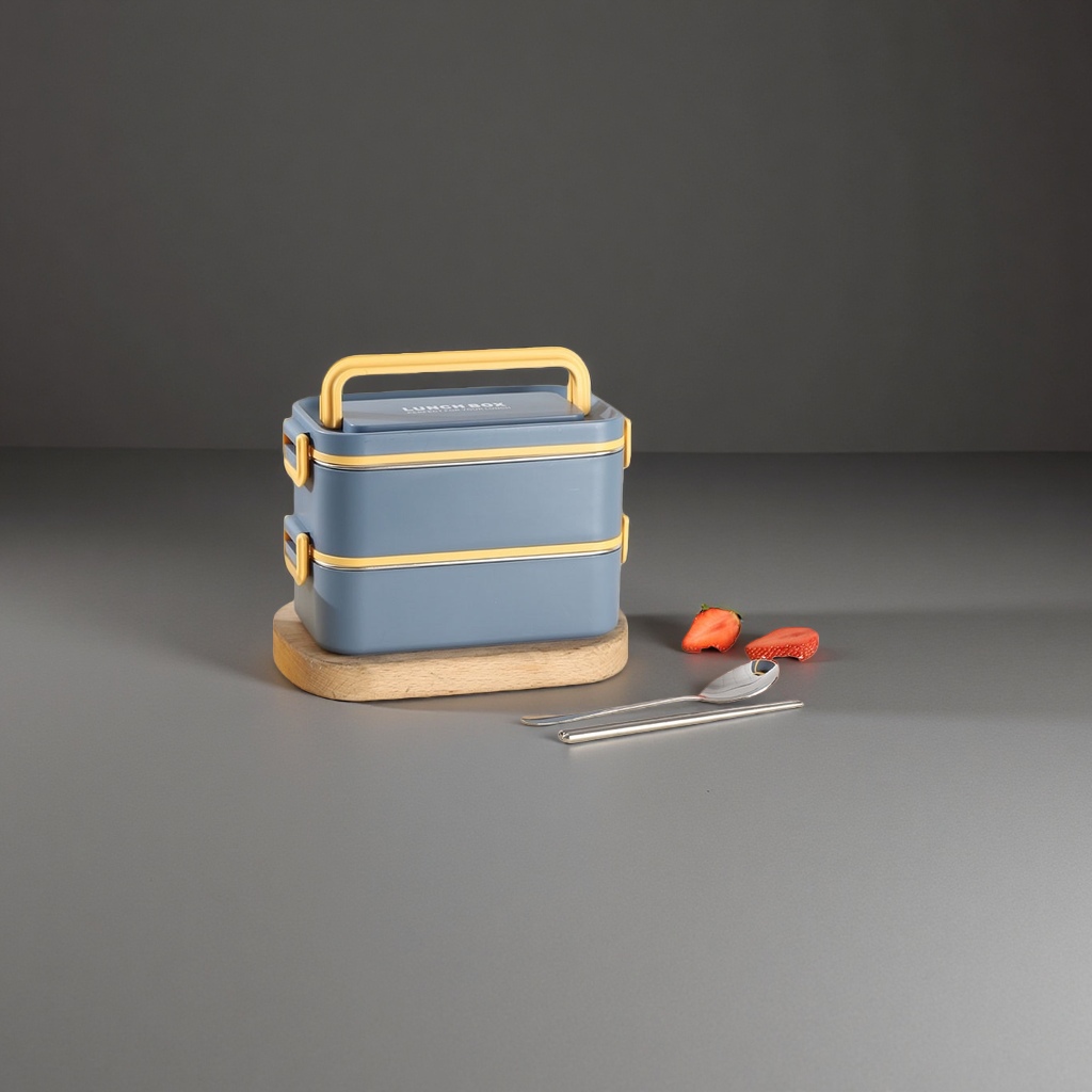 蓝色两层304不锈钢便携饭盒 防漏密封保温 lunchbox