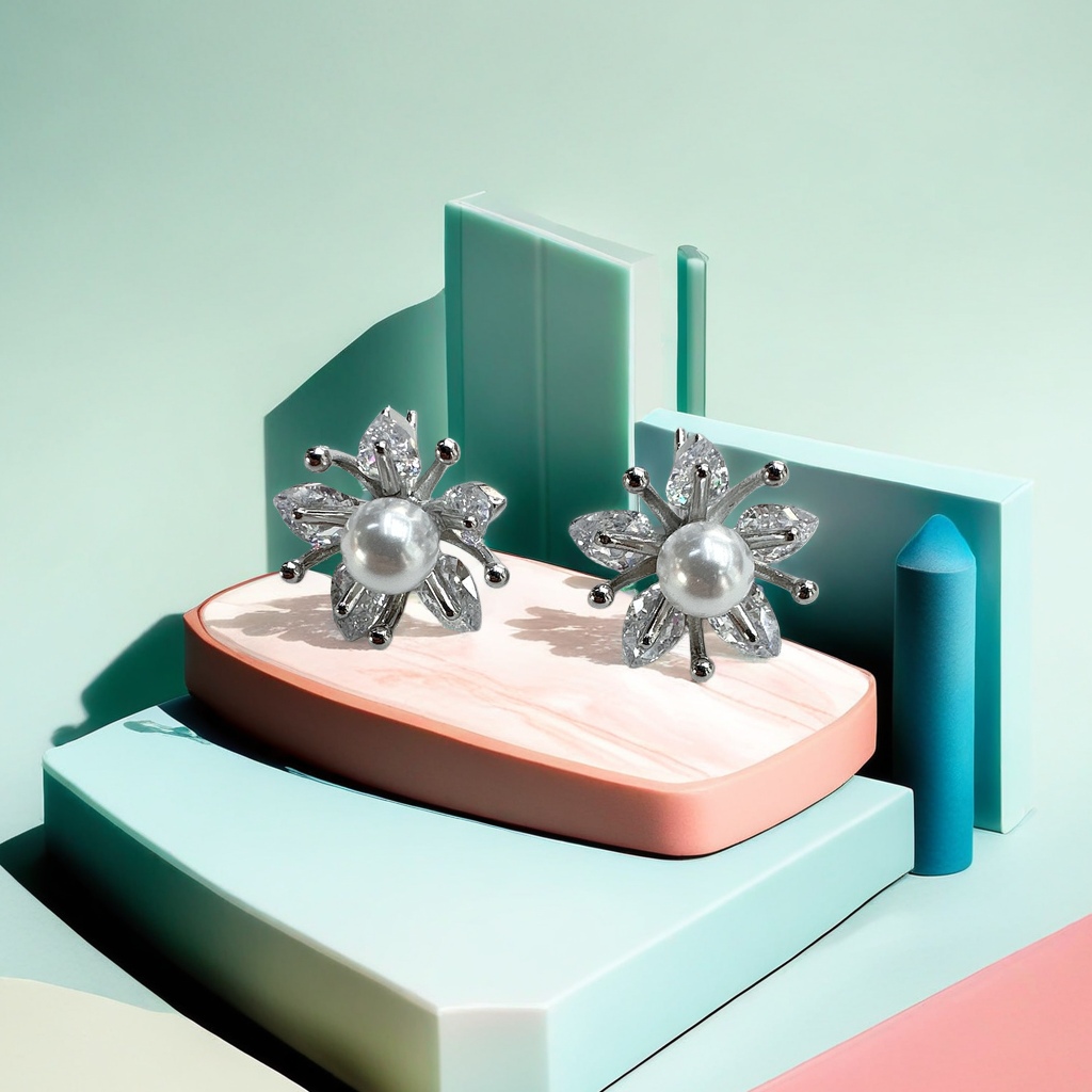Pearl flower stud earrings are fashionable, simple and versatile earrings for women to wear daily