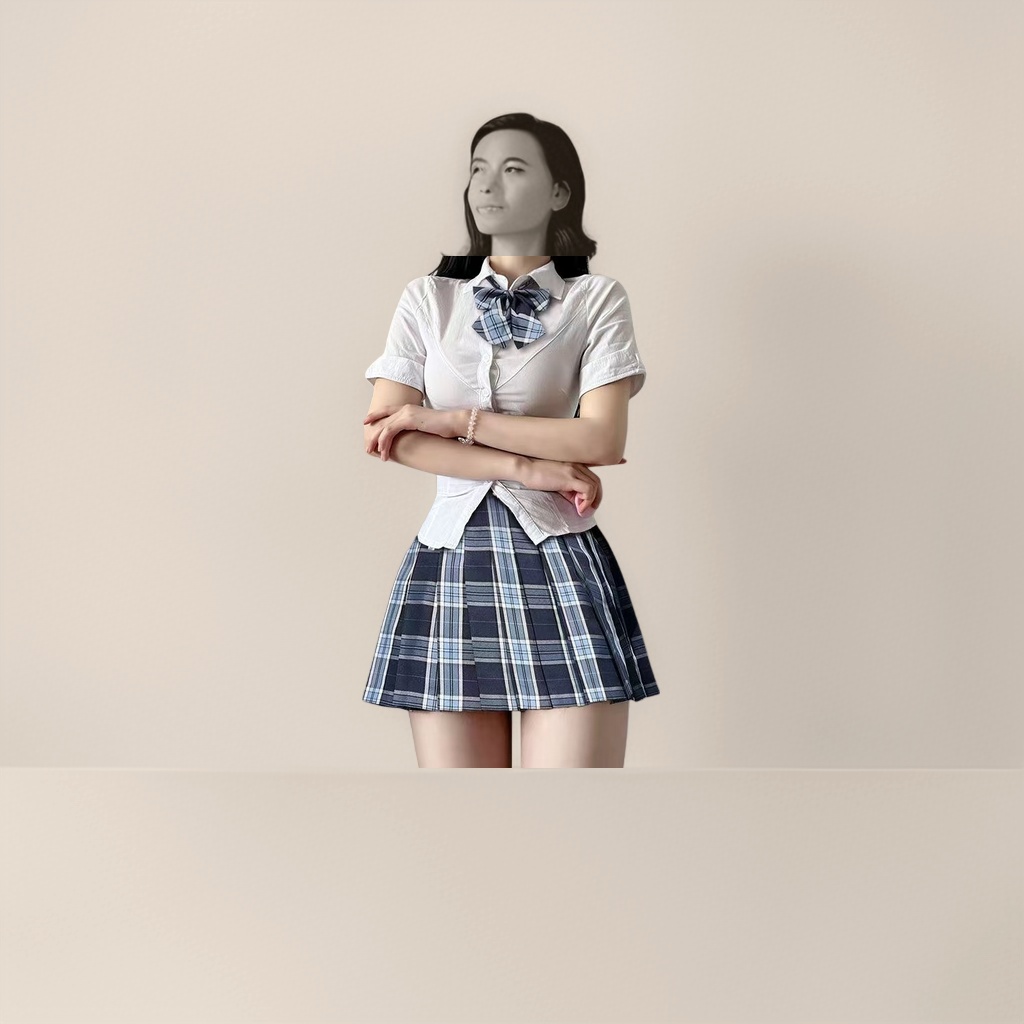 校服风格女生短袖格子半裙套装青春校园日常穿搭