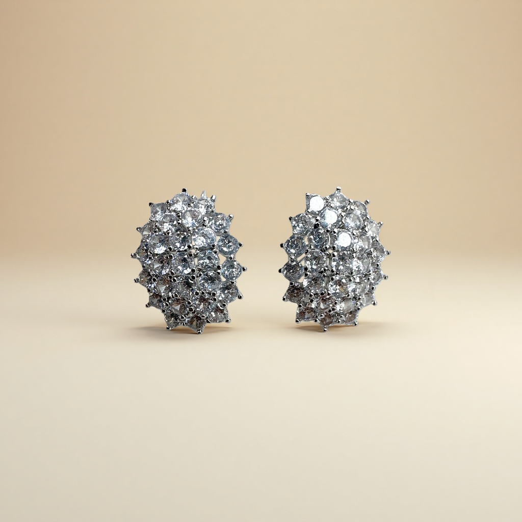 Shiny diamond stud earrings, 925 sterling silver set with zircon earrings for women