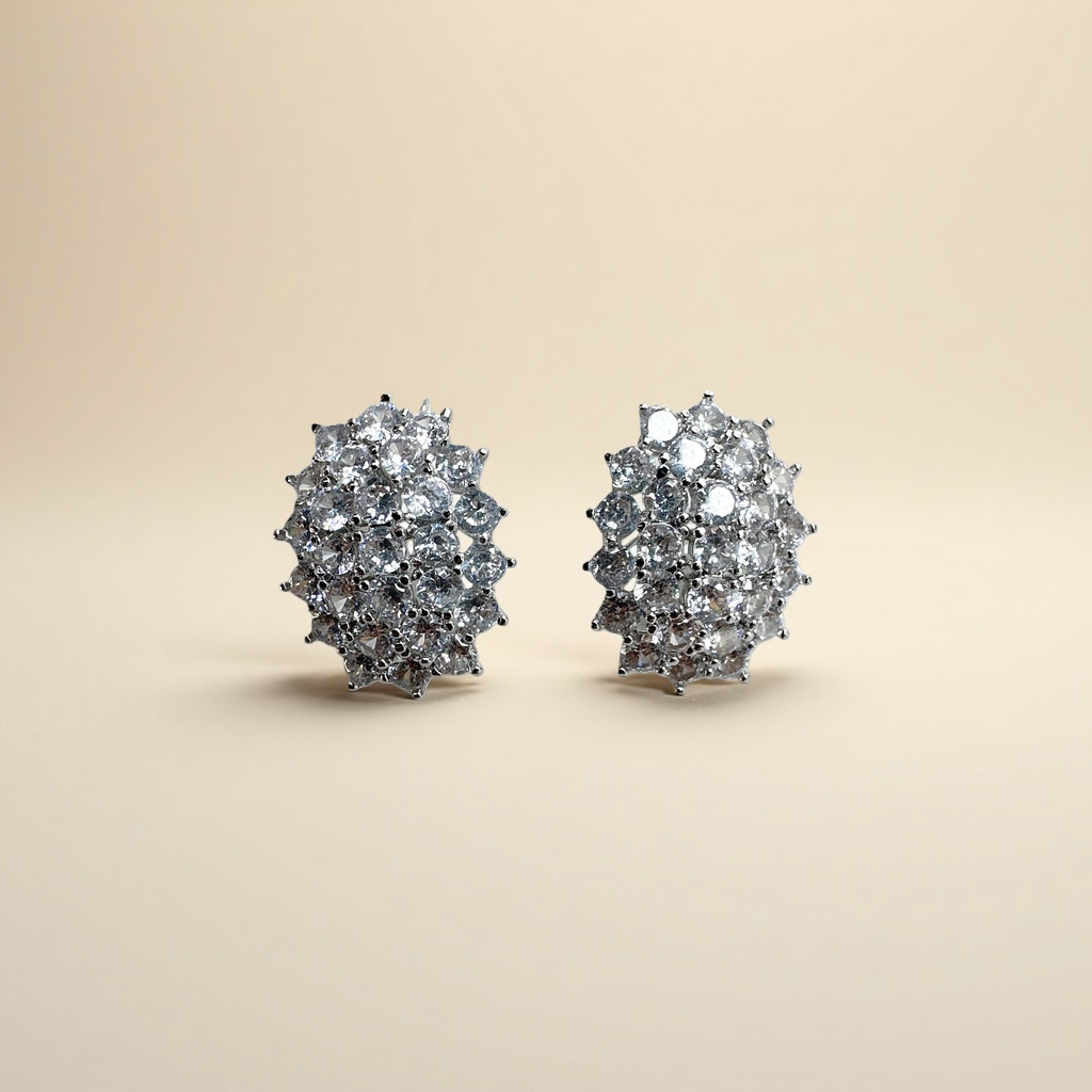 Shiny diamond stud earrings, 925 sterling silver set with zircon earrings for women Specification image
