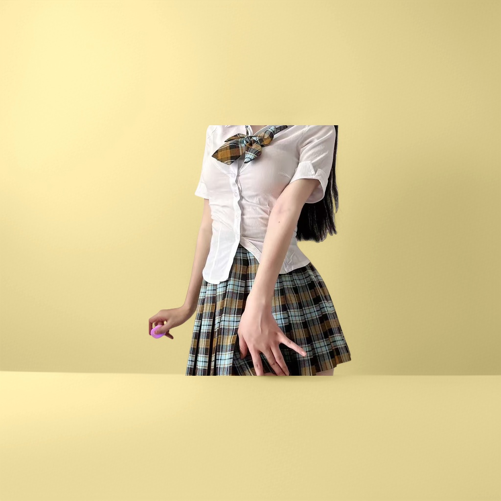 校服风格女生修身百搭短袖上衣百褶半身裙春秋日常通勤