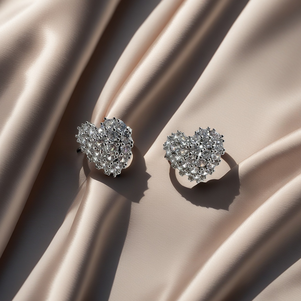 Heart-shaped diamond stud earrings set in 18K gold, a light luxury and fashionable accessory for women Specification image