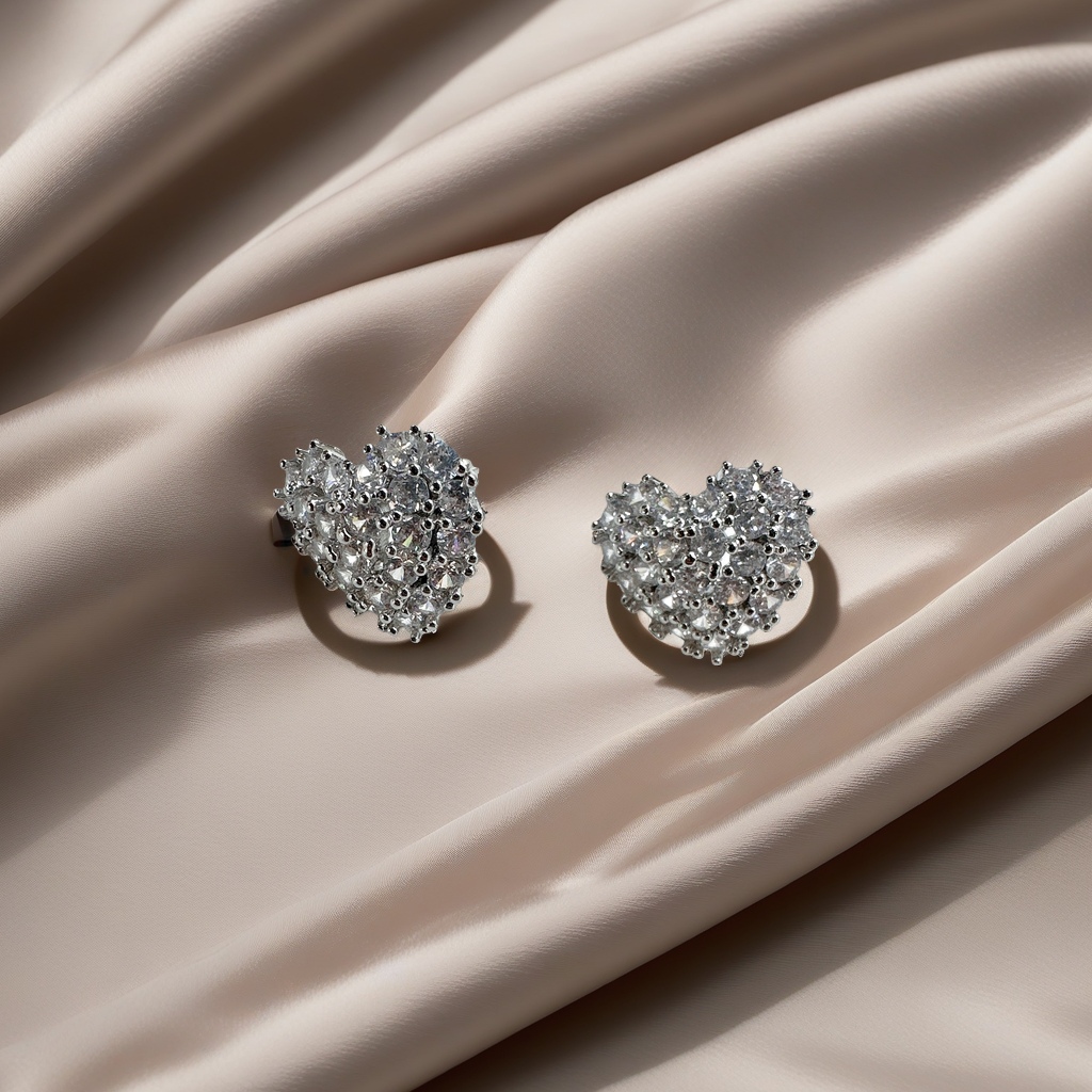 Heart-shaped diamond stud earrings set in 18K gold, a light luxury and fashionable accessory for women Application Scenario