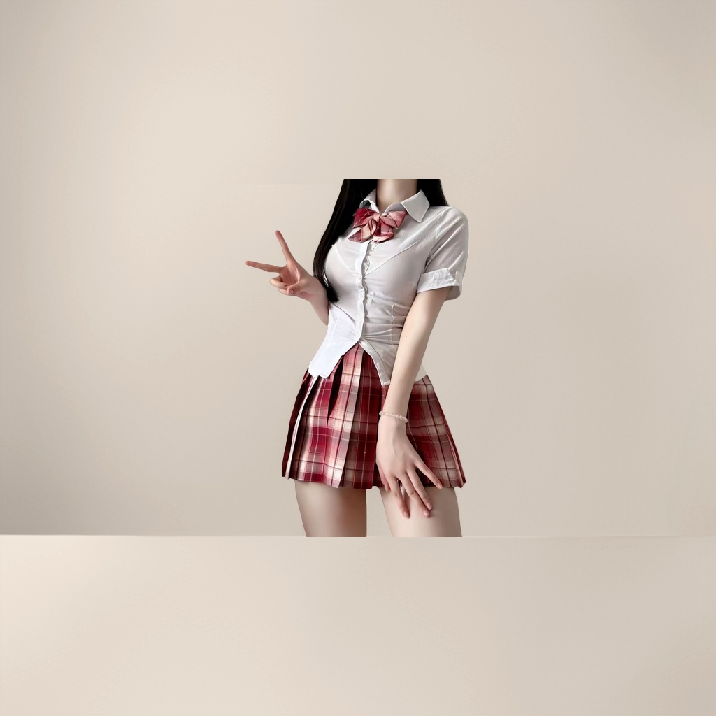 校服风格女生修身百搭短袖衬衫百褶半身裙套装春秋日常通勤细节图