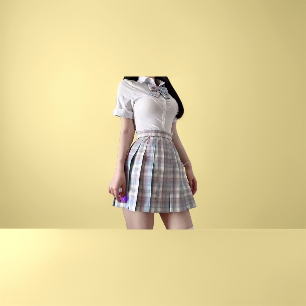 校服风格女生修身百搭短袖衬衫百褶半身裙套装春秋日常通勤图