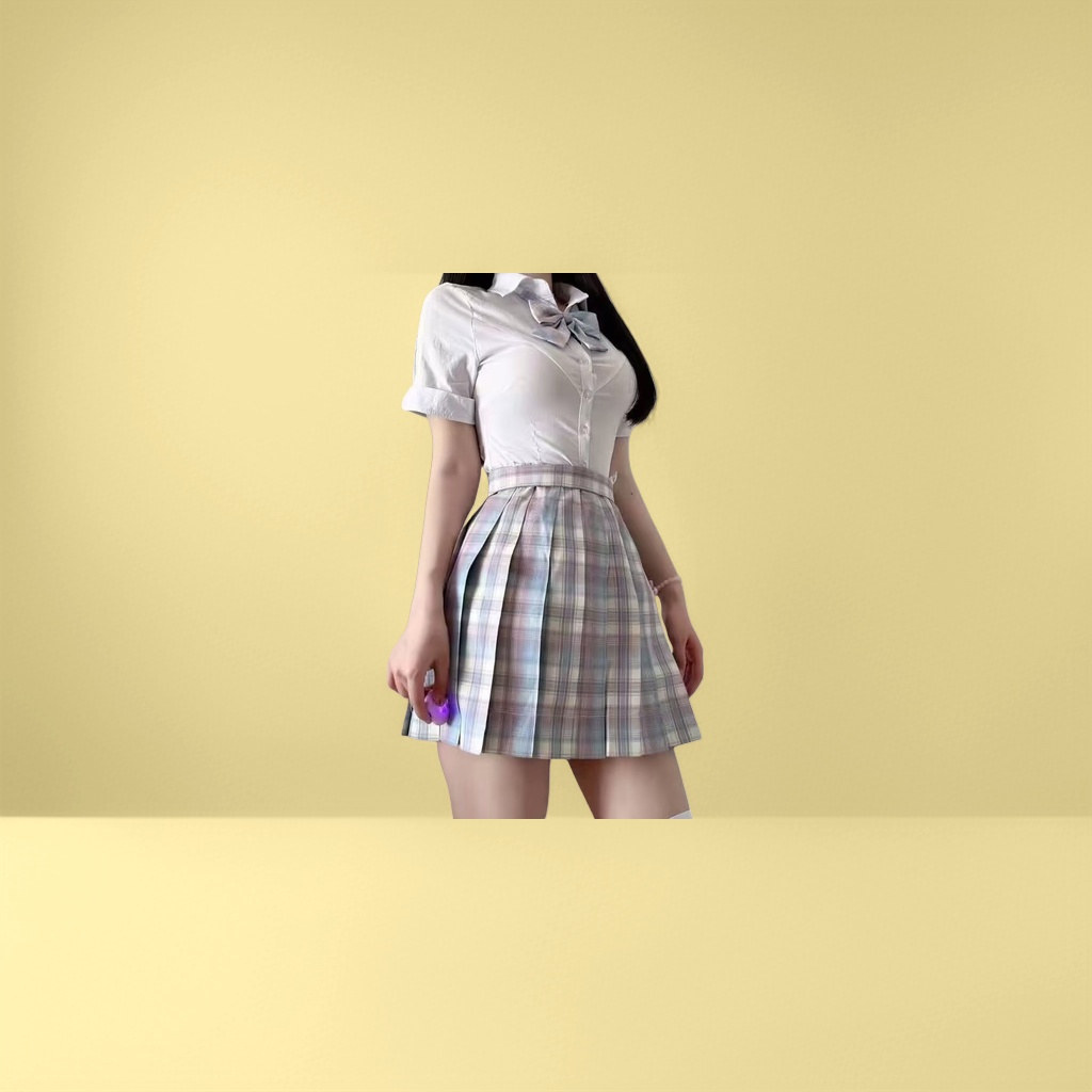 校服风格女生修身百搭短袖衬衫百褶半身裙套装春秋日常通勤产品图