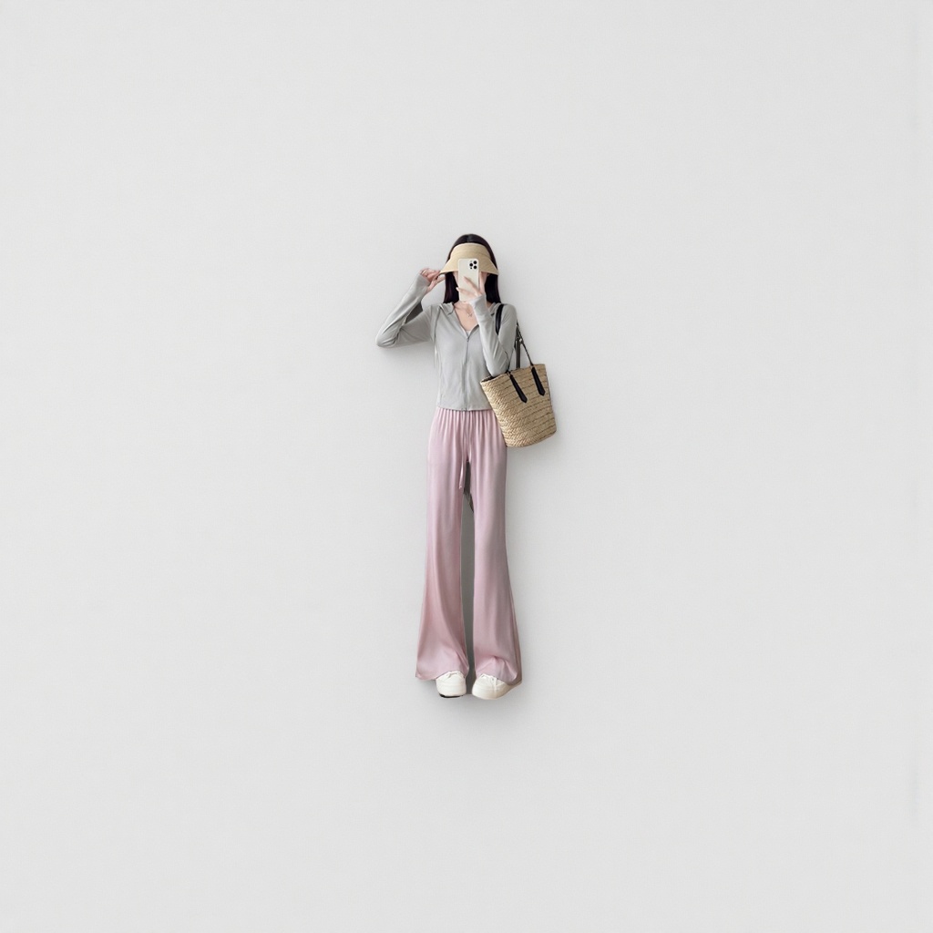 Pink high-waisted slimming casual pants, a versatile women's long pants for models Specification image