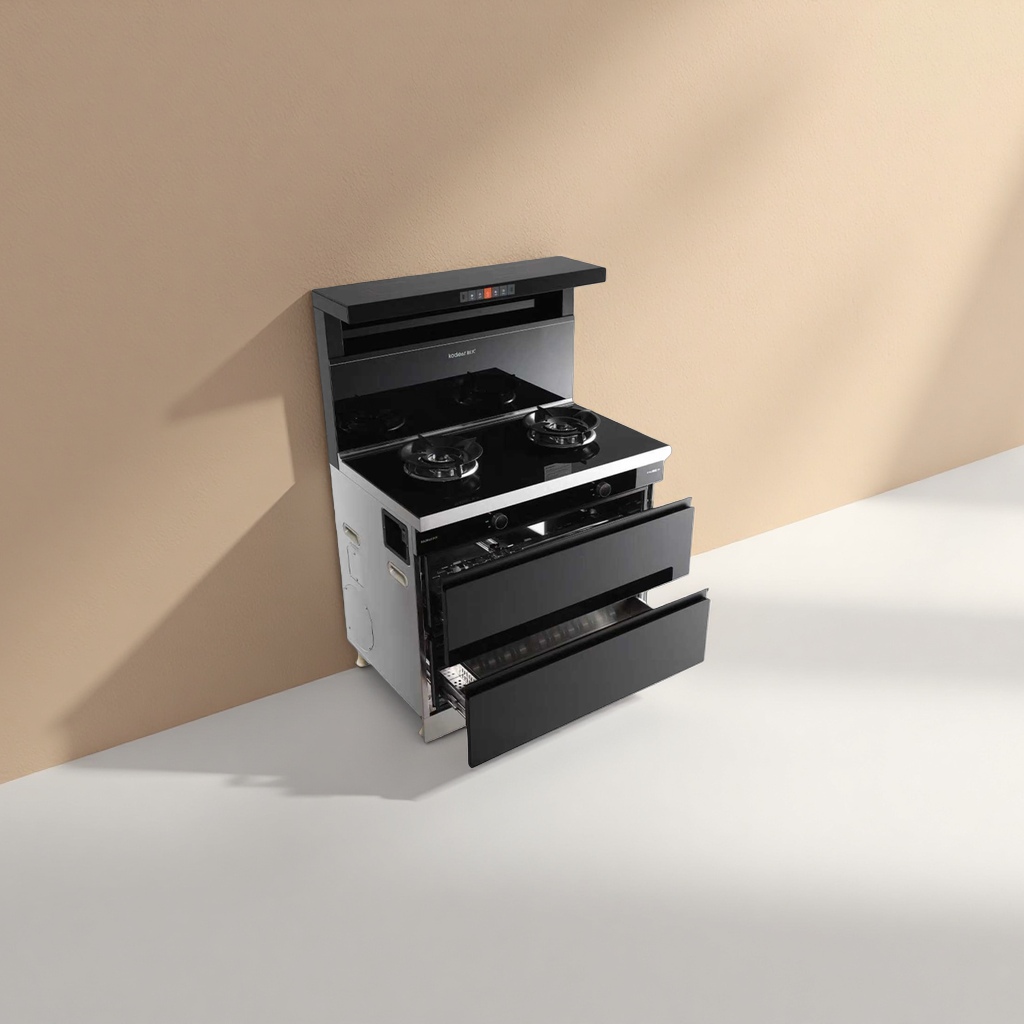 Integrated kitchen appliance, 304 stainless steel countertop, high suction power, side-suction smart stove Application Scenario