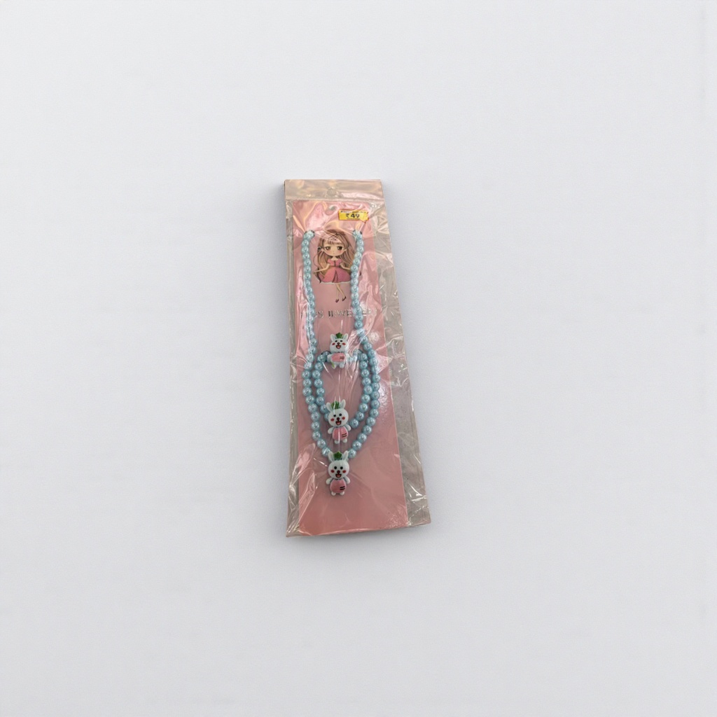 卡通兔子吊坠蓝色珠子项链 韩版简约时尚百搭饰品