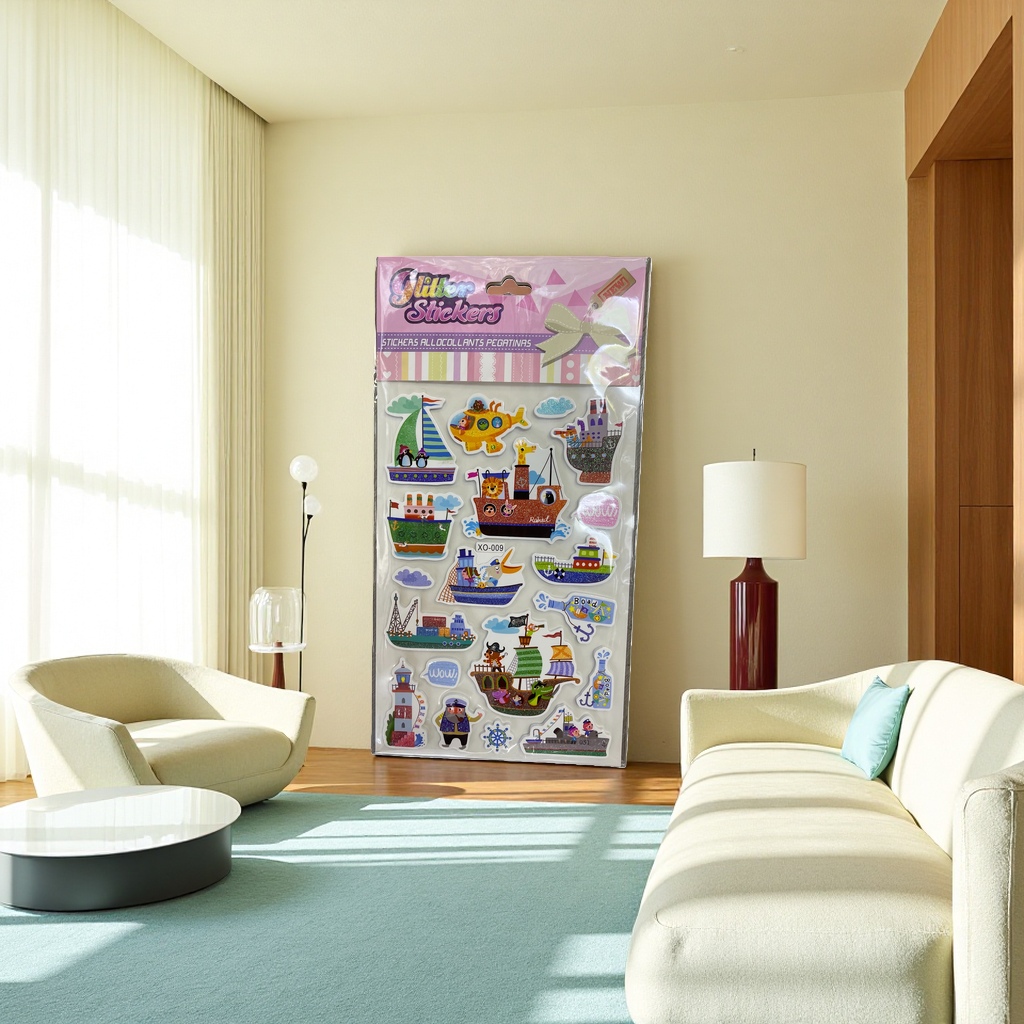彩色闪光船只海洋主题贴纸 儿童手工装饰贴画创意DIY