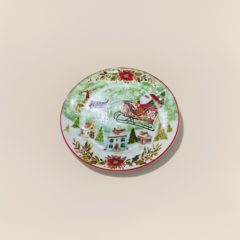 Christmas-themed ceramic plates, festive decorative dinner plates, red, green and gold color schemes, household tableware Specification image